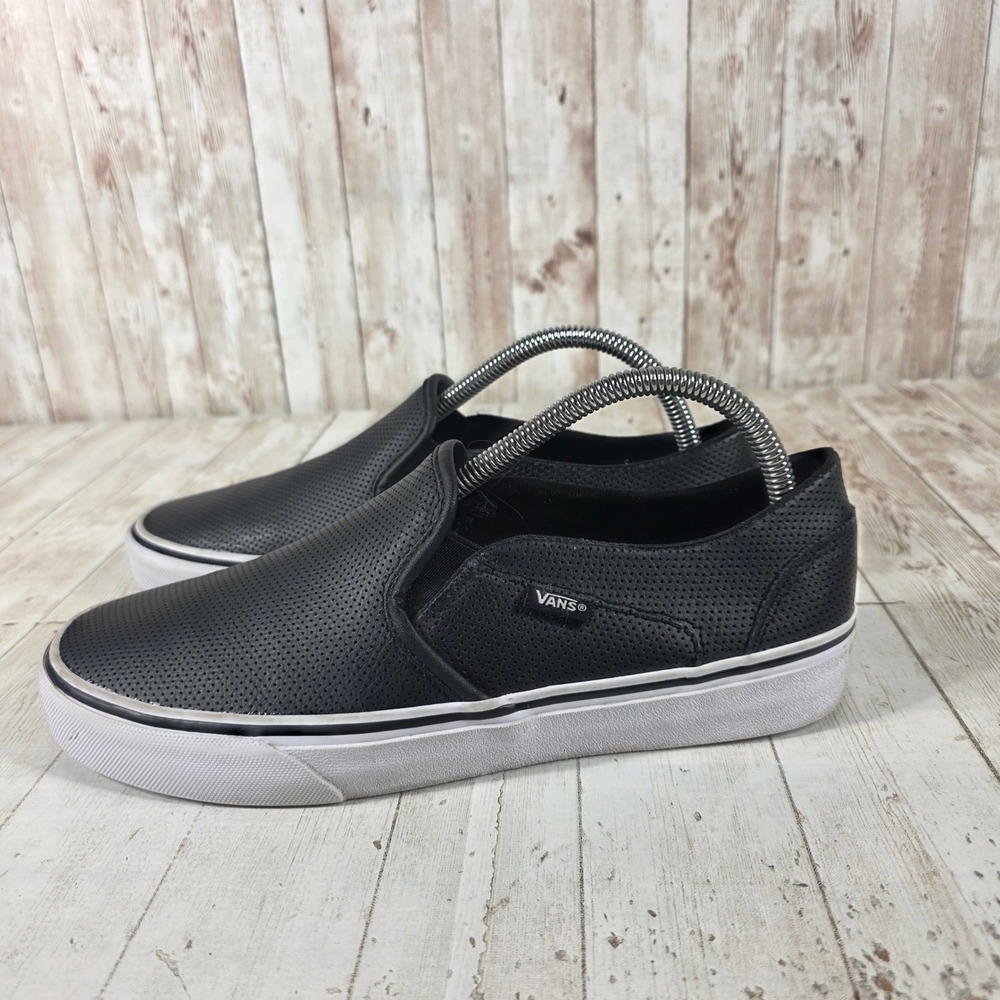 Vans Classic Slip-On Black Perforated Leather Sneakers Womens 9.5 721461